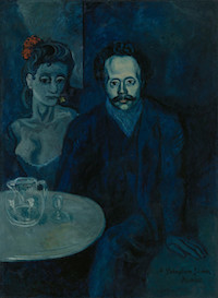 Portrait of man and woman in blue hues